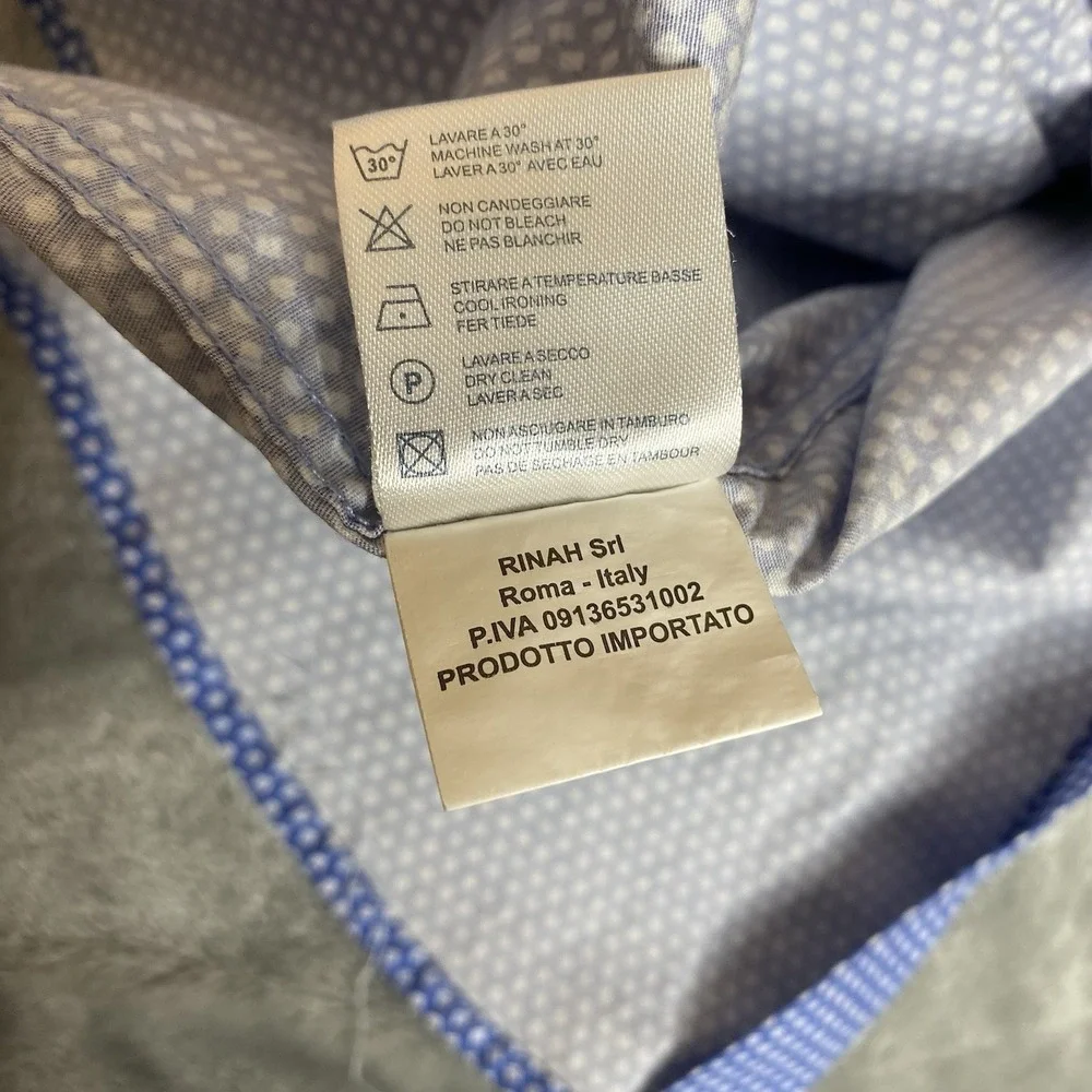 Dan John Dress Shirt Cotton Spandex Button Up Long Sleeve Size Medium Blue Italy